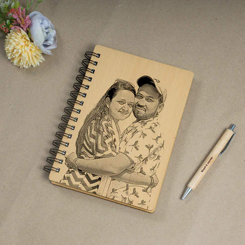 Custom Wooden Engraved Photo Diary A5 Size 100 Page